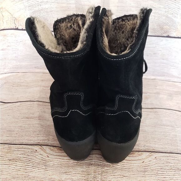 Leather Lace Up Boots with Faux Fur - Picture 9 of 16